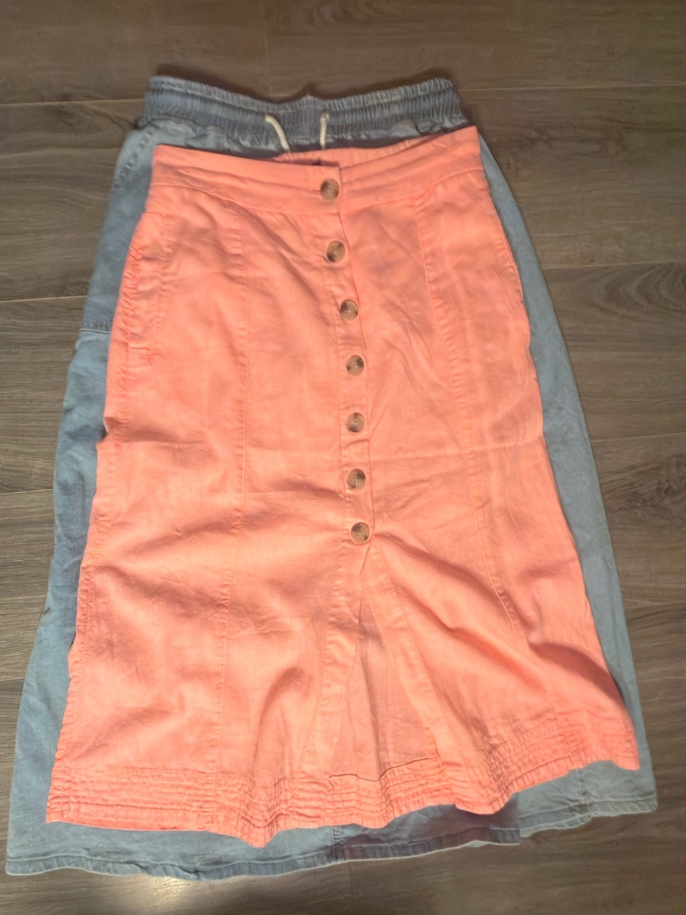 Bundle Women's Button-Front Coral and a denim Skirt with elastic waist
